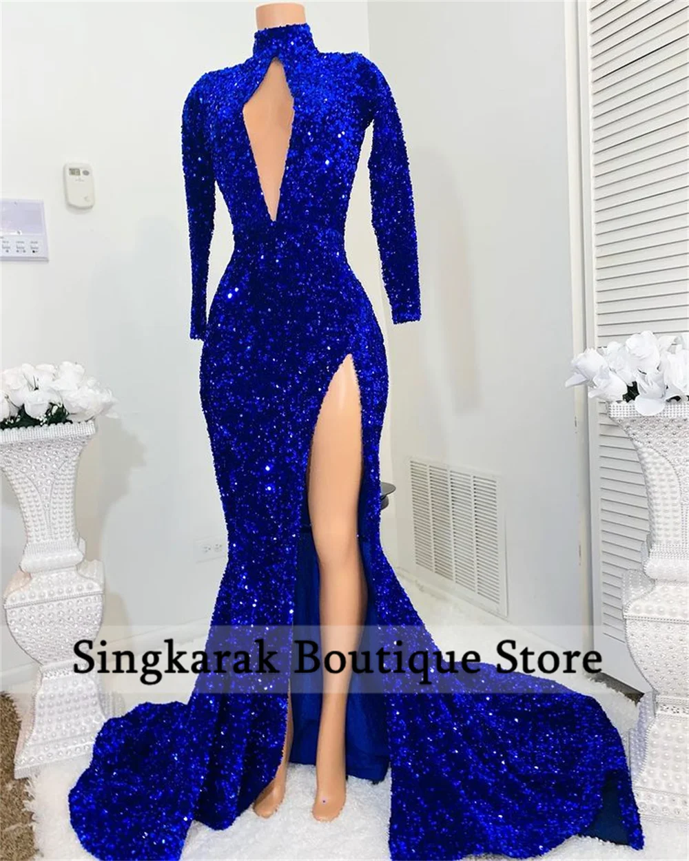 

Royal Blue Sparkly Sequins Mermaid Prom Dresses 2022 Birthday Wedding Party Dress Evening Gowns Vestido De Fiesta