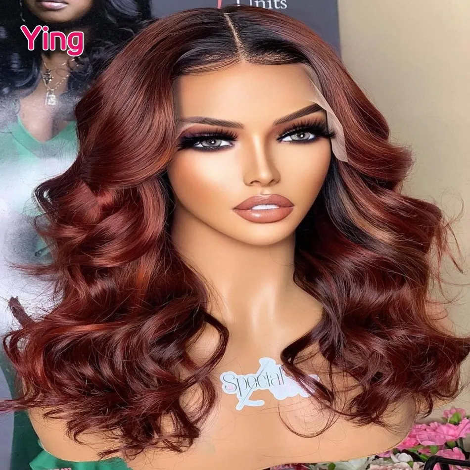 

HD Ombre Red Brown Colored Body Wave Lace Frontal Human Hair Wigs for Women Brazilian 13X4 13X6 Lace Front Wigs Pre Plucked Ying