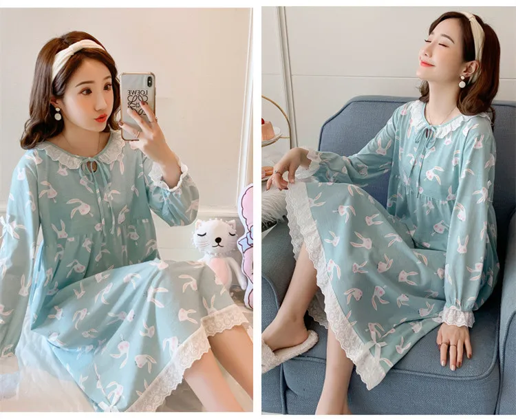 Spring Autumn Women's Nightdress Long Sleeve  Loose Casual Home Wear Sexy Nightwear Sleepwear Women Sleep Tops Night Gown
