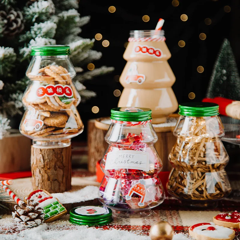 6pcs Christmas Tree Candy Jar Kids Favor DIY Handmade Candy Cookie Chocolate Snack Packing Jars New Year Party Decor Supplies