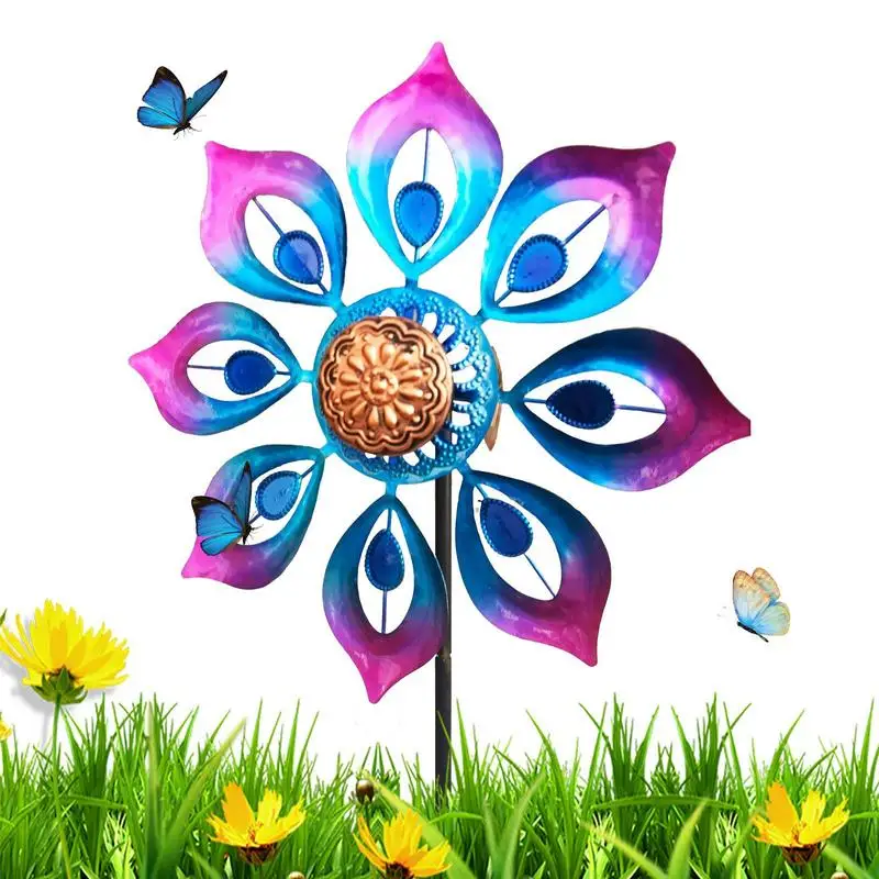 

Metal Garden Pinwheels Colorful Wind Spinner Windmill Lawn Landscape Decoration Wind Sculpture Yard Art For Outdoor Garden Park