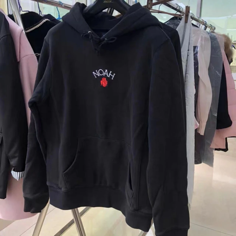 

2023 Winter NOAH Embroidery Rose Hoodie Men Women Fleece Heavy Fabric Hooded Sweatshirts