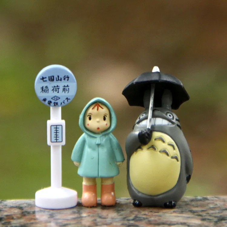 

Cartoon Totoros with Umbrella Road Signs Little Girl Figurines Fairy Garden Mini Figure Collection Model Sets Toys for Kids Gift