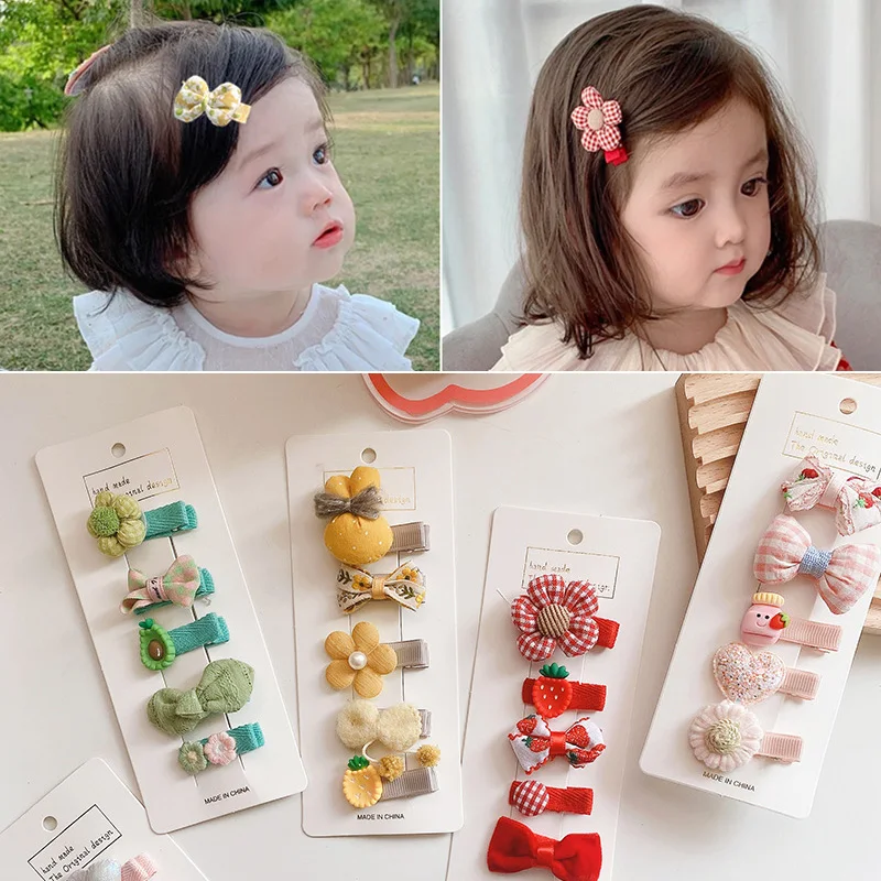 

5Pcs/Set Children Girl Hair Clips Flower Colorful Cute Hair Accessories Baby Bows Fruit Clip Kid Hairpins DIY Kid Headdress