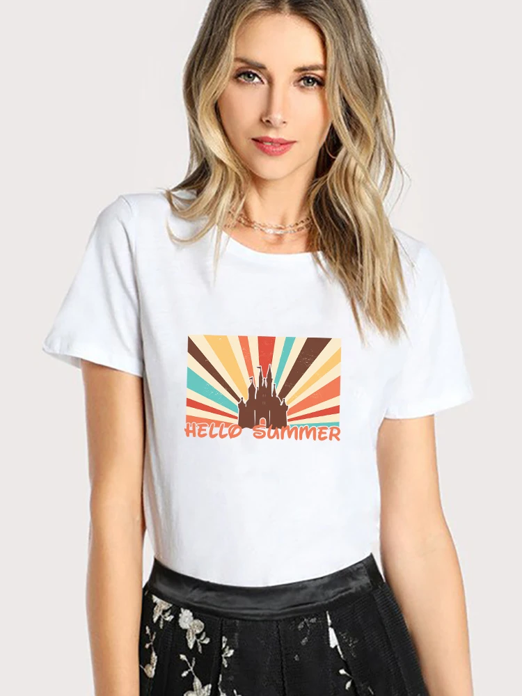 

Disney Hello Summer Casual Woman T-Shirts Hawaii Vacation Matching Ropa Tumblr Mujer 2022 New Soft Girl Aesthetic Clothes Urban