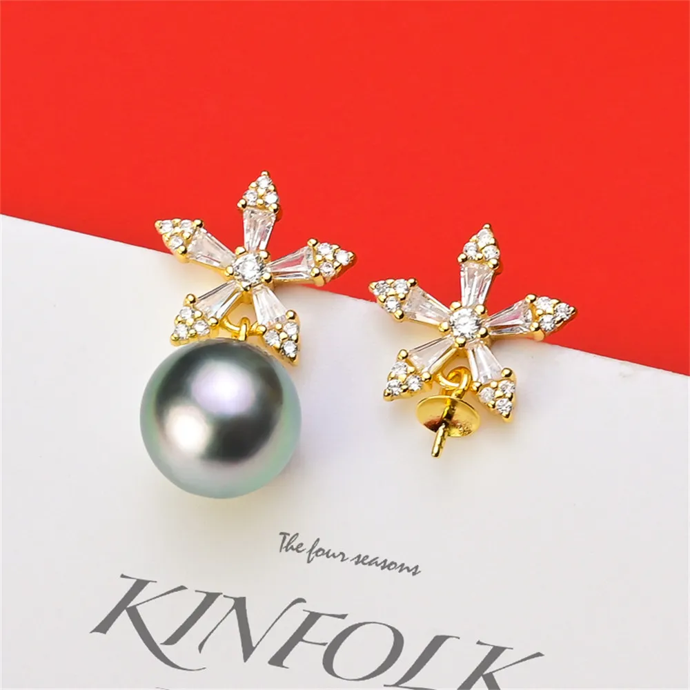 

DIY Pearl Earnail Accessories S925 Sterling Silver Jewelry Star Earrings Women's Empty Fit 8-10mm Beads