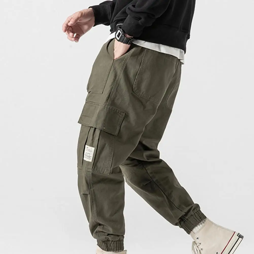 

Casual Pants All Match Casual Multi Pockets Solid Color Loose Trousers Men Pants for Football Training