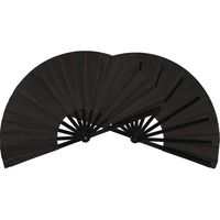 12 Pieces Large Folding Fan Nylon Cloth Handheld Folding Fan Chinese Kung Fu Tai Chi Fan Black Decoration Fold Hand Fan