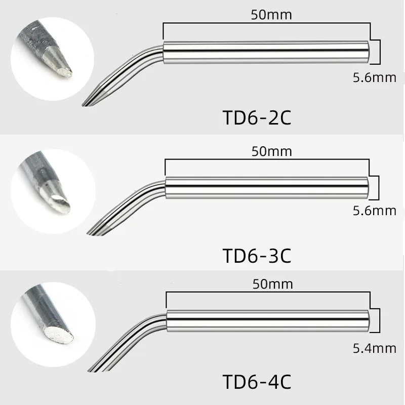 3 шт. 60 Вт наконечник для паяльника TD6-2C 3C 4C конические/Изогнутые сварочные