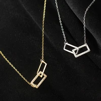 wangaiyao new square necklace womens diamond encrusted paper clip interlocking double ring pendant temperament collarbone chain