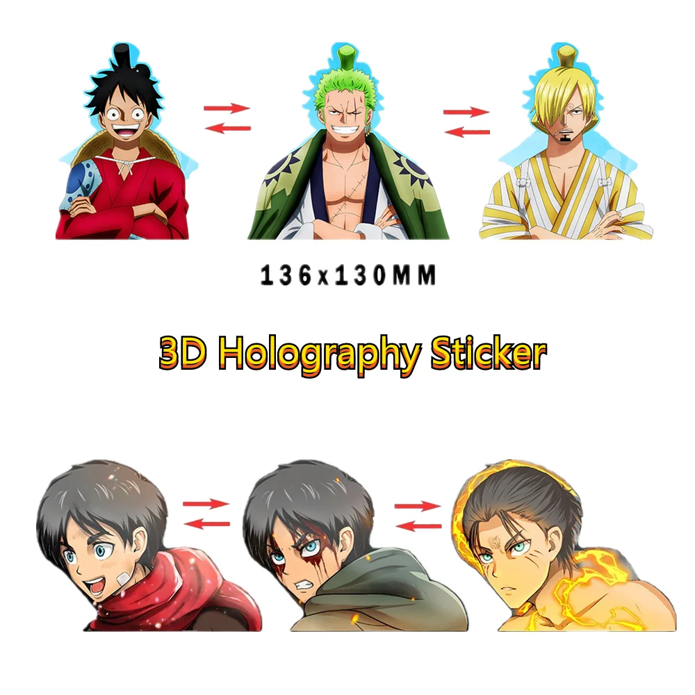 

3D Lenticular Motion Holography Stickers Anime Action Pattern Collection Waterproof Car Decor One Piece Attack on Titan Gift