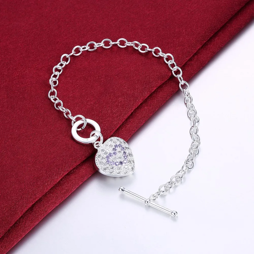 

Factory direct fashion 925 Stamp Silver color Bracelet for woman fine crystal heart pendant Luxury jewelry Wedding party gift