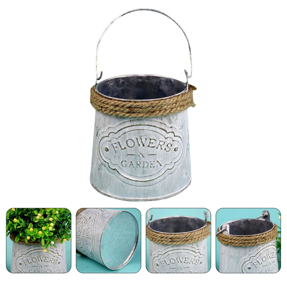 

Desk Topper Bucket Pot Indoor Flower Holder Wrought Iron Flowerpot