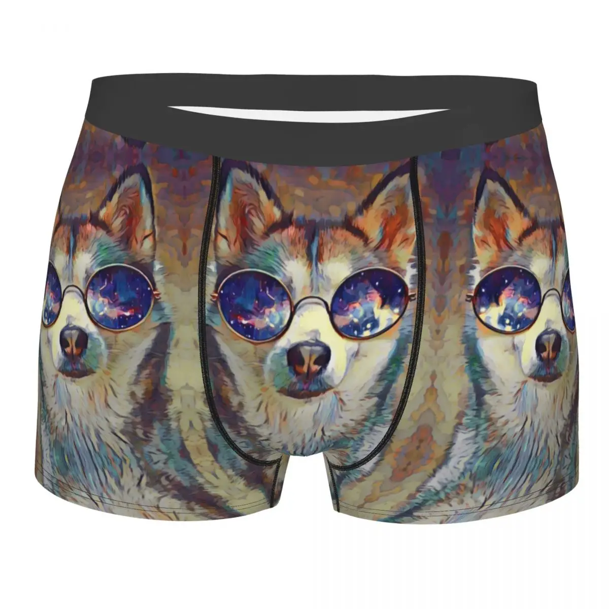 

Animal Arts Wolf with Glasses Painting Underpants Breathbale Panties Man Underwear Ventilate Shorts Boxer Briefs Polyester Print
