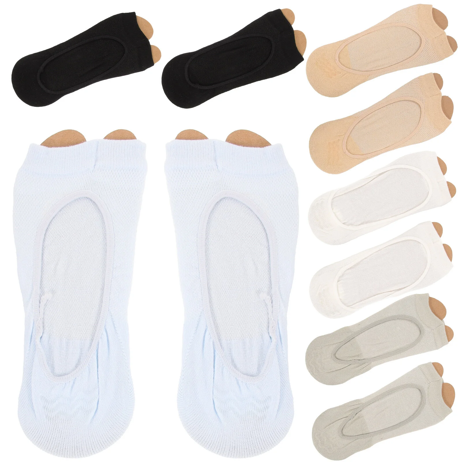 5 Pairs Toe Separating Socks Cotton Socks Low Cut Socks Solid Color Shallow Mouth Socks