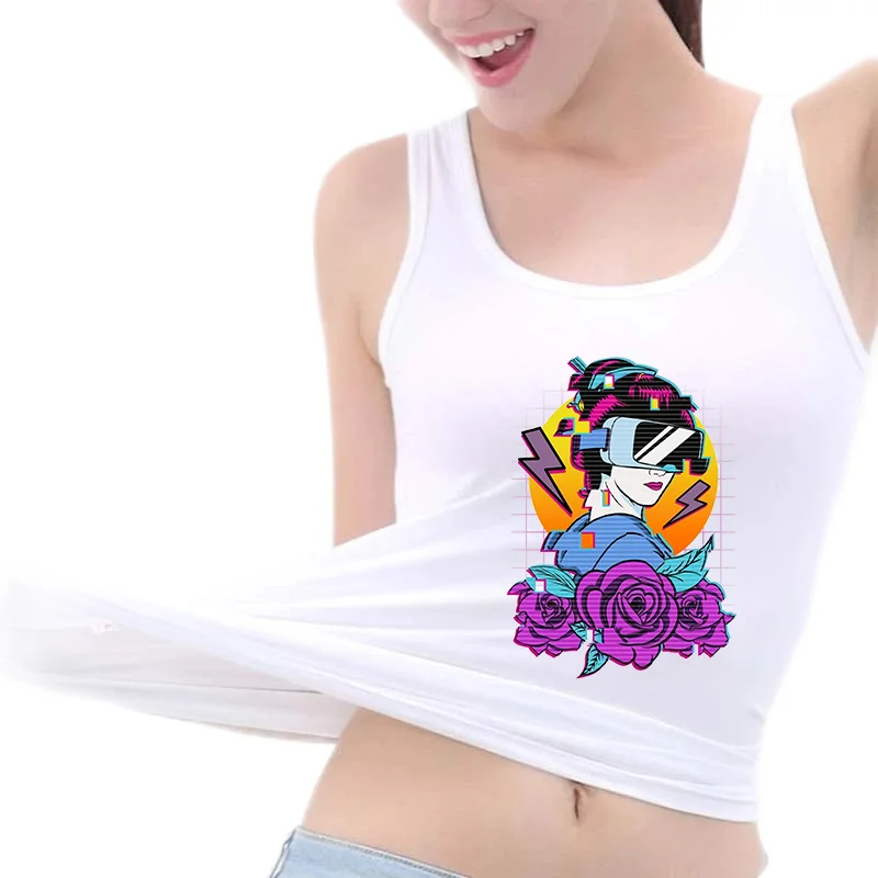 

Awaii Geisha Gamer Girl Vr Pattern Design Breathable Slim Fit Tank Top Japanese Aesthetic Sleeveless Tops Summer Fashion Tee