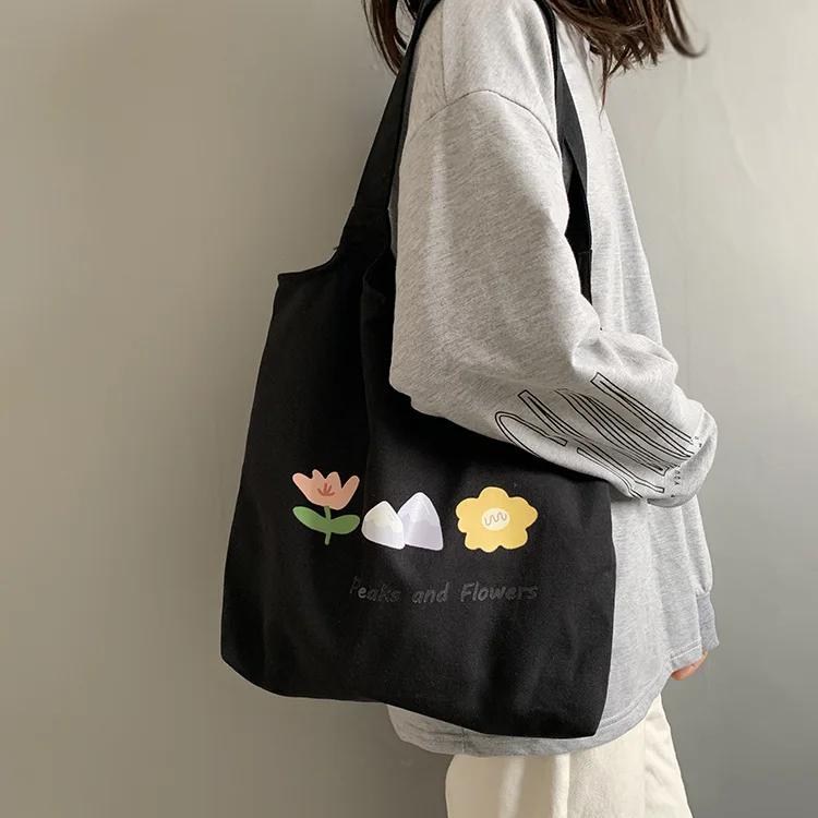 

Women Cloth Shopping Bag Mountain Flowers Print Canvas Tote Bag Female Large Shoulder Bag Causal Grocery Shopper Bag For Girl