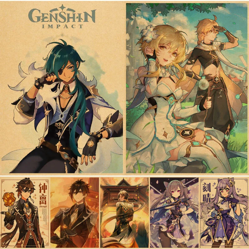 

Настенные постеры Genshin Impact, настенные постеры, изображения на мусульманском настенном фоне, украшение для спальни, домашний художественный ...