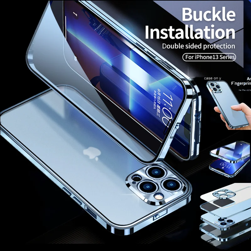 

Luxury Aluminum Metal Double-sided Glass Magsafe Case for IPhone 13 12 Pro Max 360° Full Protective HD Shockproof Cover