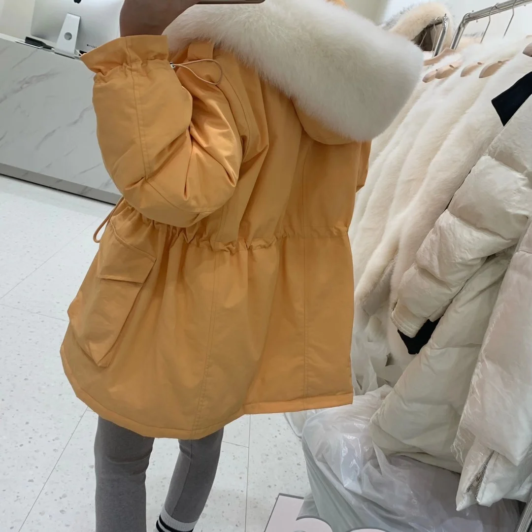 2023 Women Winter Down Coat Short Parkas with Real Fox Fur Hood Female Ladies Fashion Street Outerwear Clothing Plus Oversized
