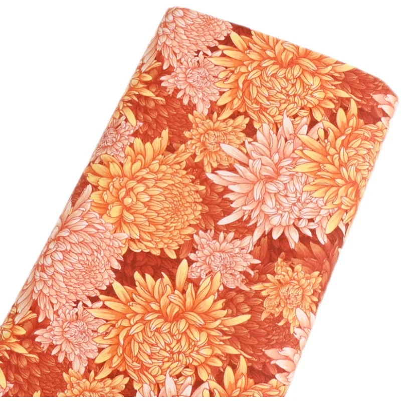 

Half Yard Plain 100% Cotton Fabric With Japanese Soft Breeze Orange Flower Handmade DIY Garment Dress Sewing Tissue CR-1446