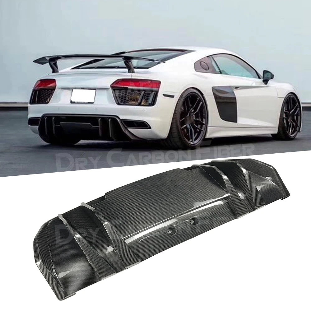 

Dry Carbon Fiber Rear Lip Diffuser Spoiler For Audi R8 V8 V10 2017-2020 Fins Shark Style Skid Plate Car Bumper Guard Car Styling