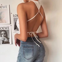 2021 summer halter slim solid color backless knitted tanks fashion sexy womens bandage camis clubwear summer skinny crop tops