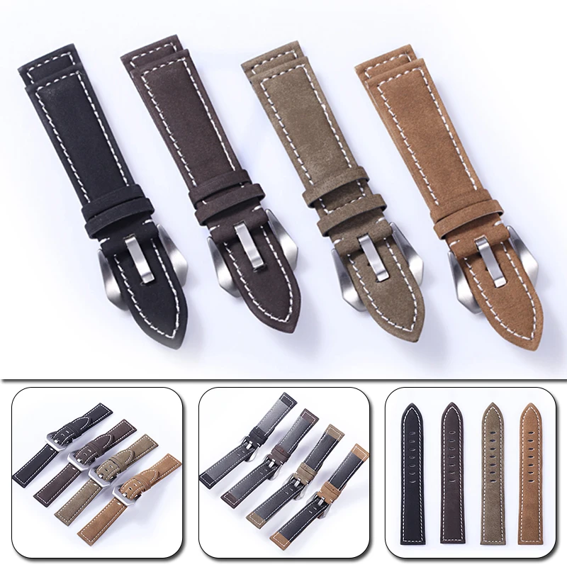 New Style Vintage Leather Watchband 18mm 20mm 22mm 24mm Frosted Handmade Thick Line Strap Watch Accessories Band
