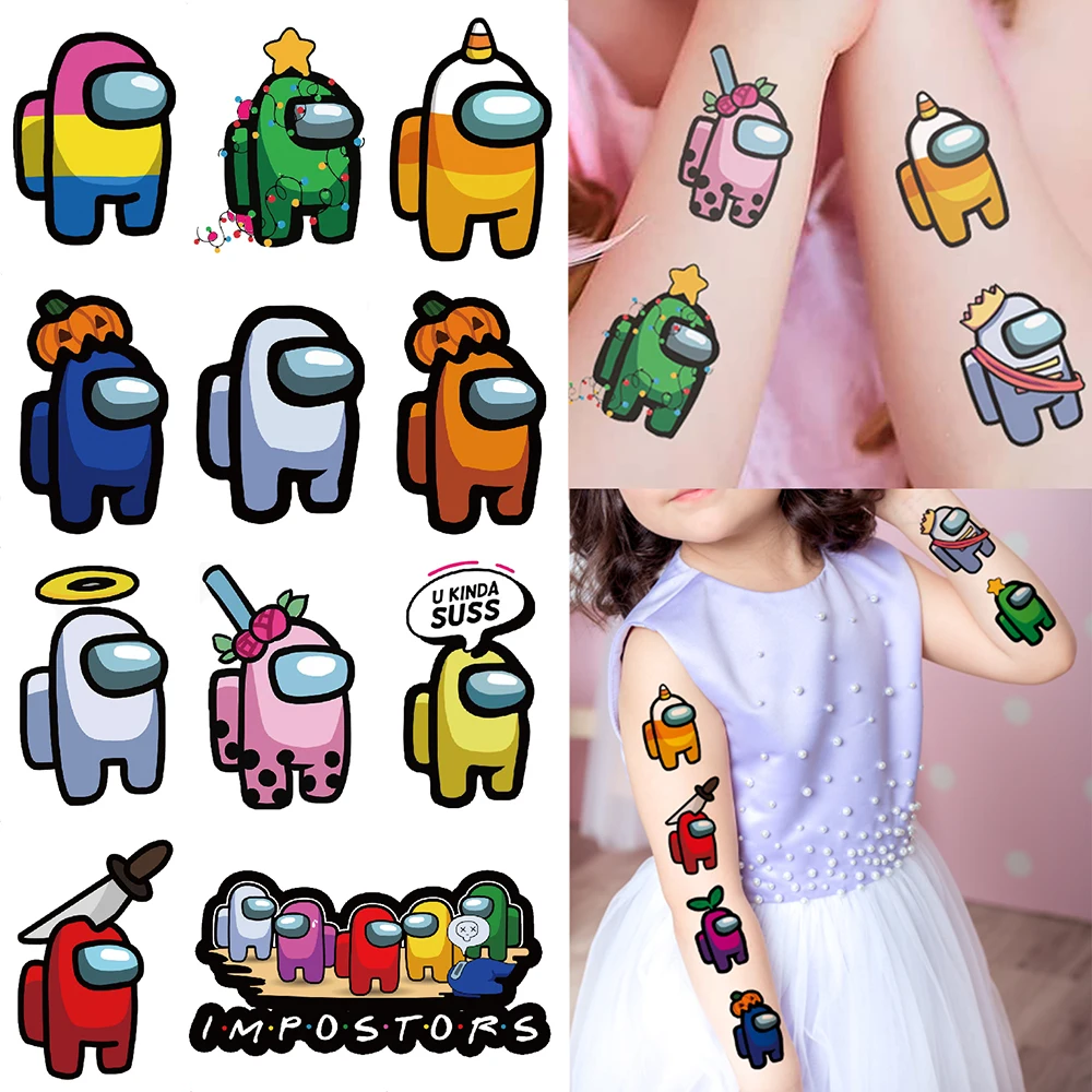 

1Set Children Cute Cartoon Werewolf Kill Amonged Hero Temporary Tattoo Stickers Baby Shower Kids Body Makeup Sticker Tattoos