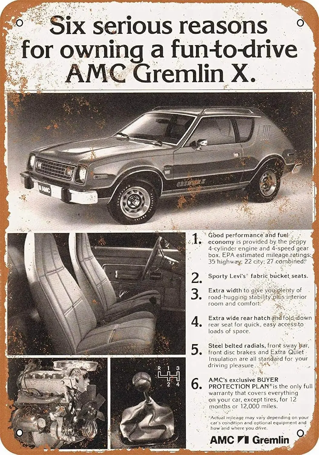 Металлический знак - AMC Gremlin X Винтажный настенный декор алюминий