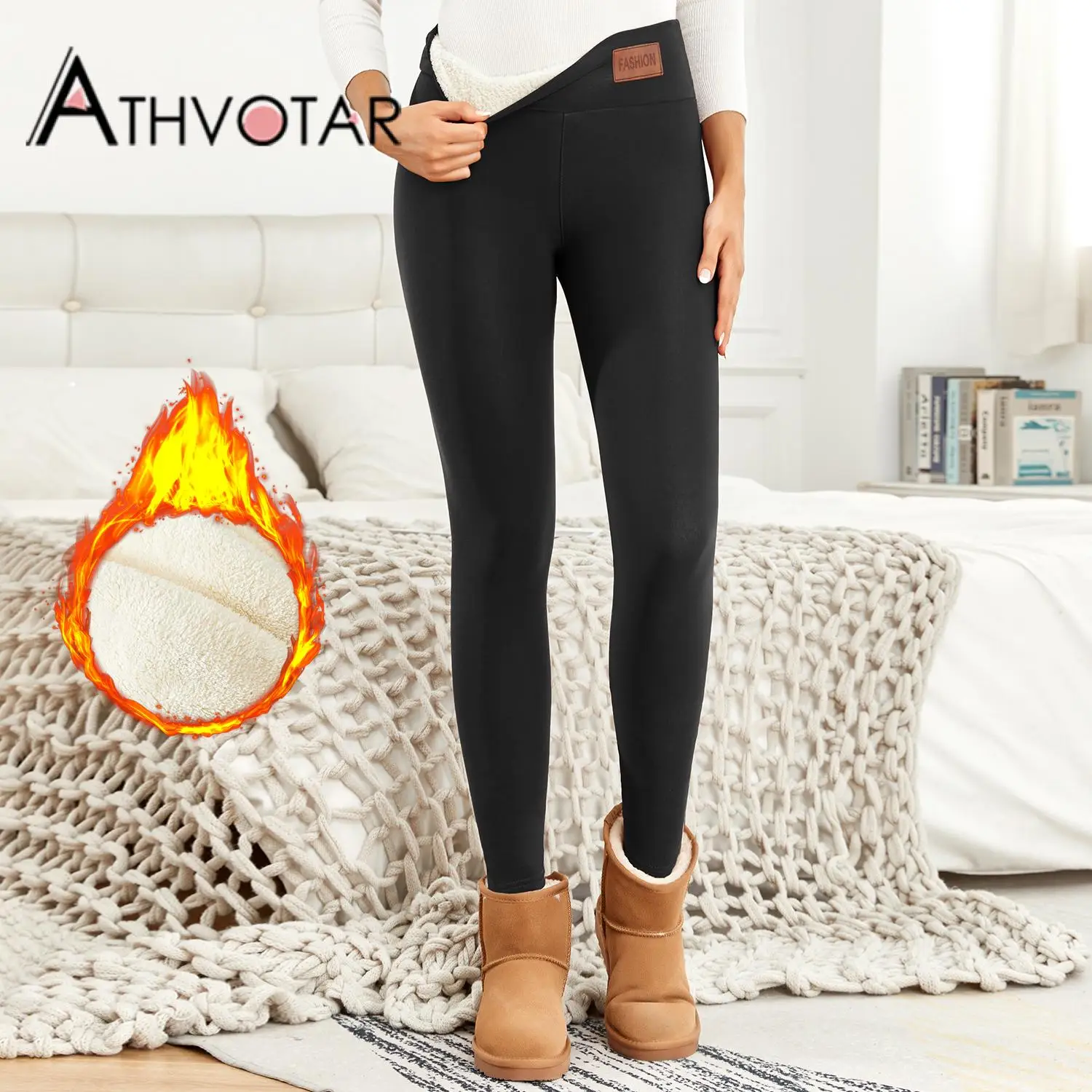 

Женские зимние леггинсы из овечьей шерсти с высокой талией