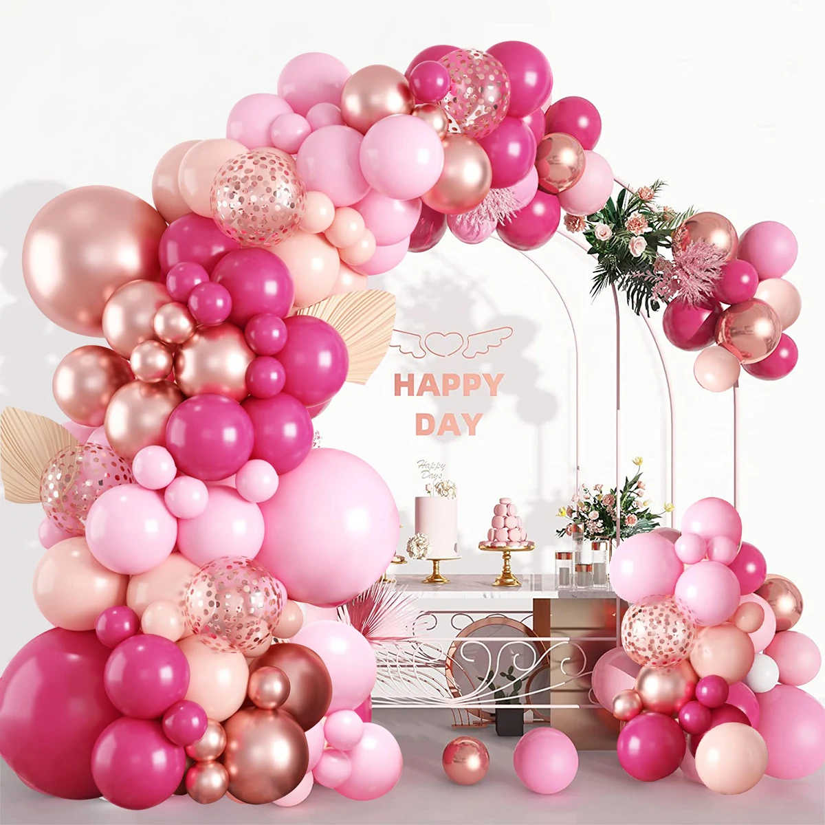 Гирлянда с розовыми и красными воздушными шарами украшение для вечеринки в честь
