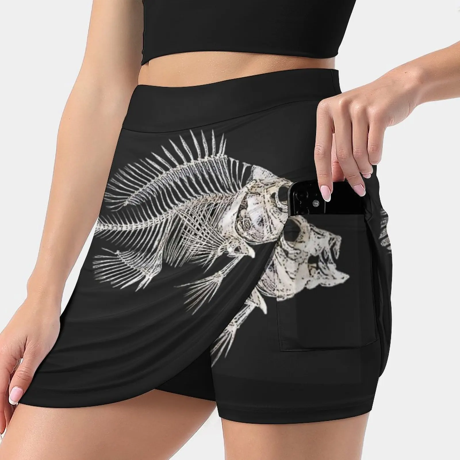 

Женская юбка с карманами, винтажная трапециевидная юбка с принтом в виде рыбьих костей