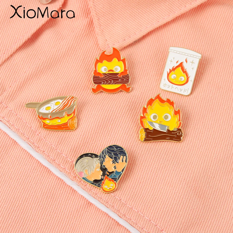 

Cartoon Fire Demon Calcifer Enamel Pin Japan Anime Movie Fire Elf Badge for Clothes Lapel Pins Jewelry Accessories Gifts