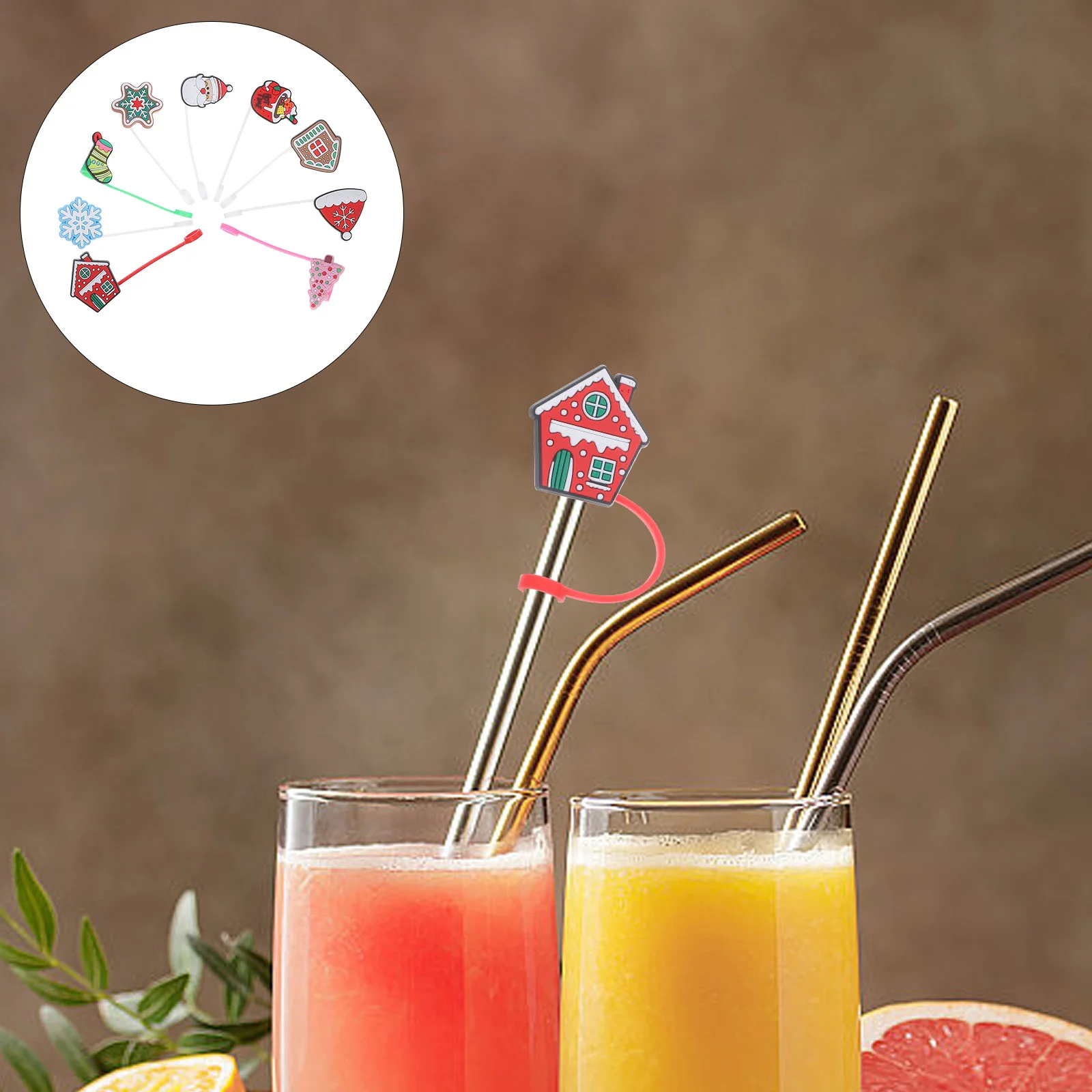 

9 Pcs Straw Dust Cap Drinking Caps Straws Cartoon Covers Reusable Silicone Silica Gel