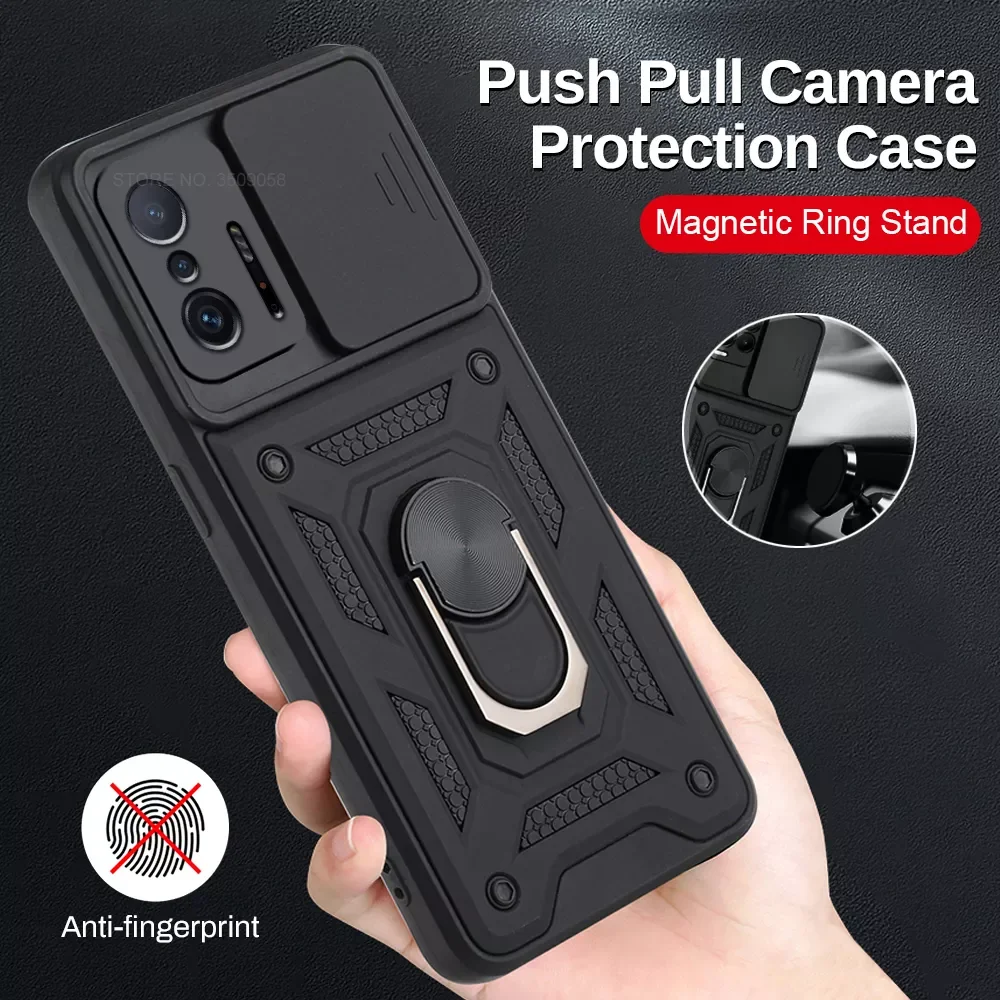 

for cover xiaomi 11t pro case push pull camera protect xiomi 11 t pro funda xiaomi11t xiaomy mi11t car magnetic ring holder capa