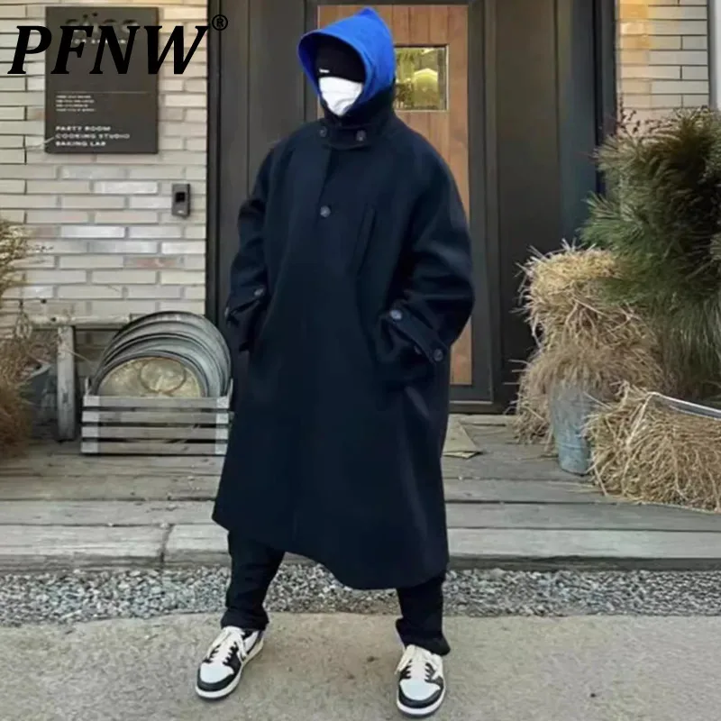 PFNW Высококачественный длинный твидовый шерстяной флисовый мужской плащ длиной