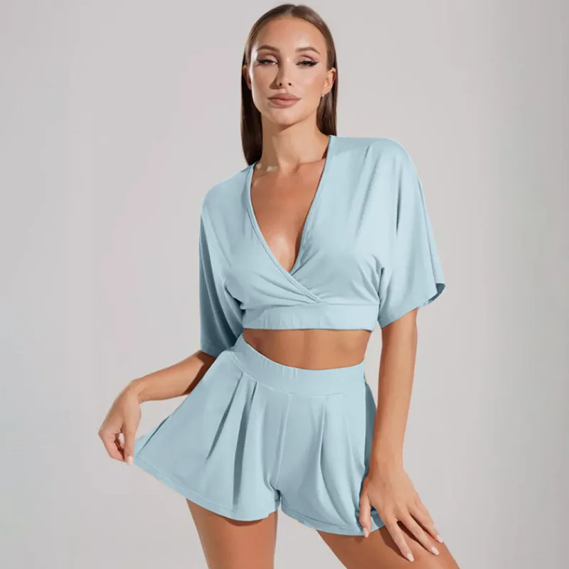 Пикантные пижамные комплекты с V-образным вырезом розовый комплект шортами