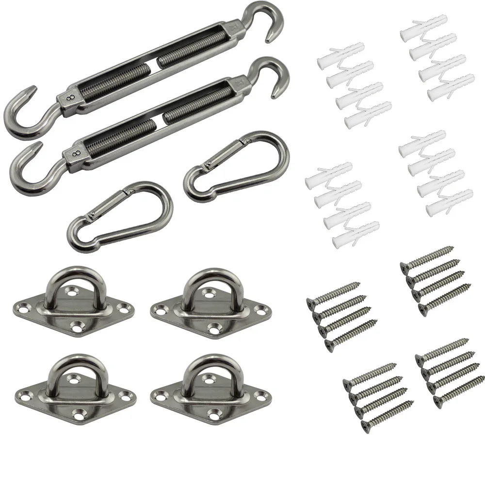 6mm Set Four Corner Shade Sail Accessories Stainless Steel 304 Turnbuckle Diamond Eye Plate Carabiner Hook Sun Sail Shade