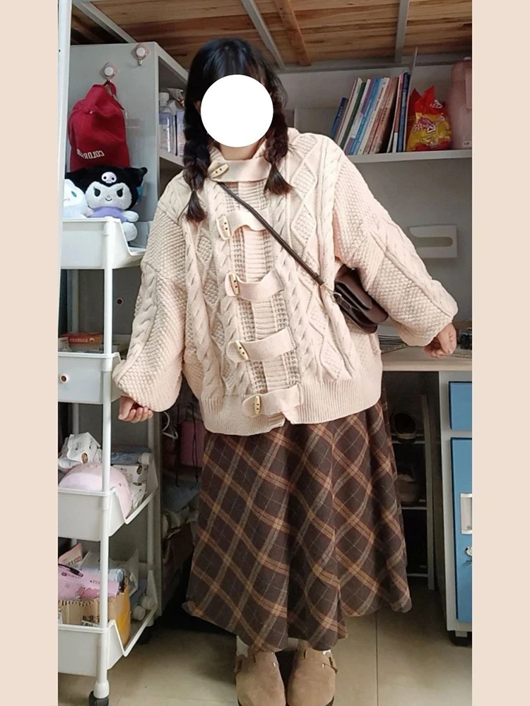 Plus Size .00 Kg-50.00 kg Plus size women clothing Woolen Plaid Skirt Women's Autumn Chubby Girl High Waist Slimming A Word P... |