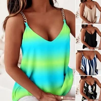 v neck sleeveless chain strap women vest sexy tie dye print loose camisole top female clothing