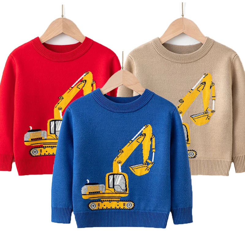 

2022 New Autumn Winter Boys Sweatshirt Cartoon Excavator Pattern Knitting Shirt Sweatshirt For Kids 2-8 Years Children Clothes