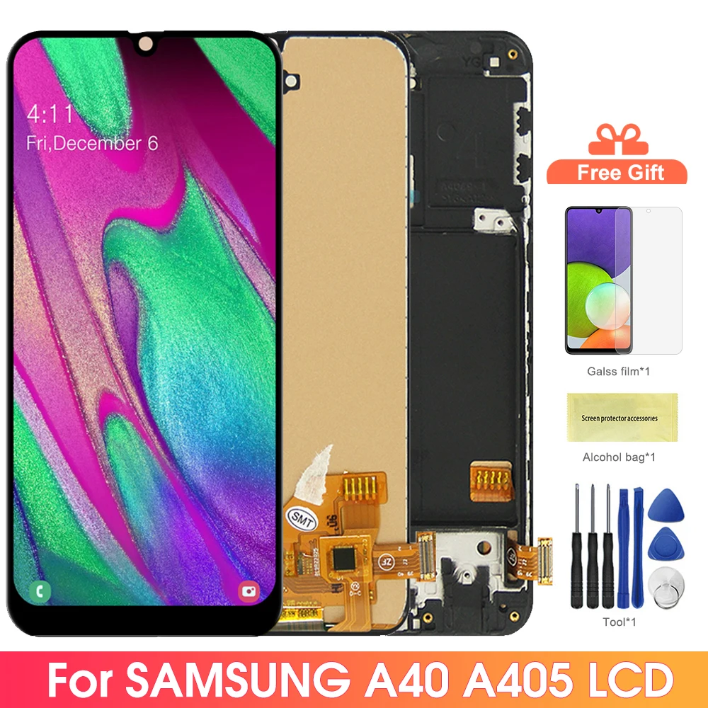 

Super AMOLED A40 Display Screen, For Samsung Galaxy A40 A405 A405F A405S LCD Display Digital Touch Screen with Frame Replacement