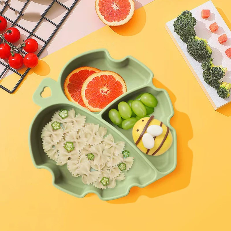 

Silicone Leaf Shape Plate Children's Dish Solid Color Baby Feeding Plates Bowl Non-silp Suction Bowl Kids Tableware BPA Free