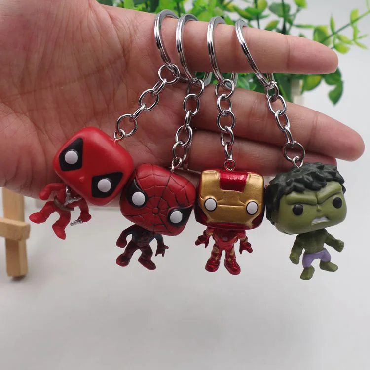 

4pcs/set The Avengers Doll Action Figure Keychain Cartoon Disney Spiderman Iron Man Hulk Black Panthers Accessories Pendant