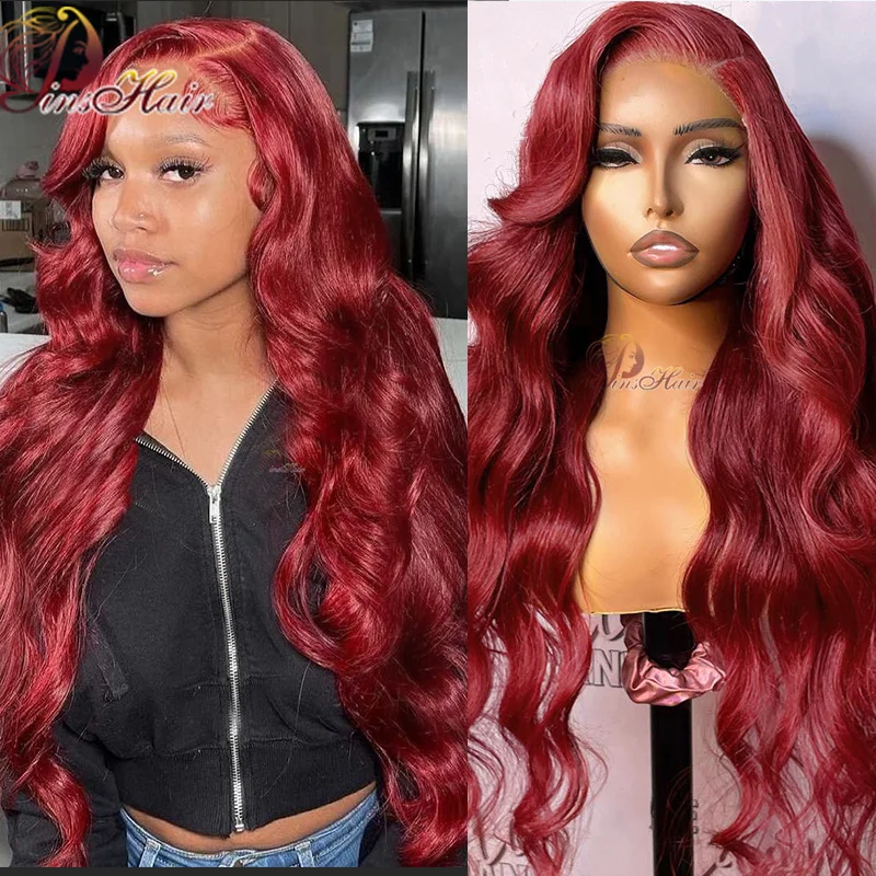

99J Red Lace Front Human Hair Wigs Body Wave Burgundy Lace Front Wig 13x4 HD Transparent Lace Frontal Wig 28 Inch Brazilian Remy