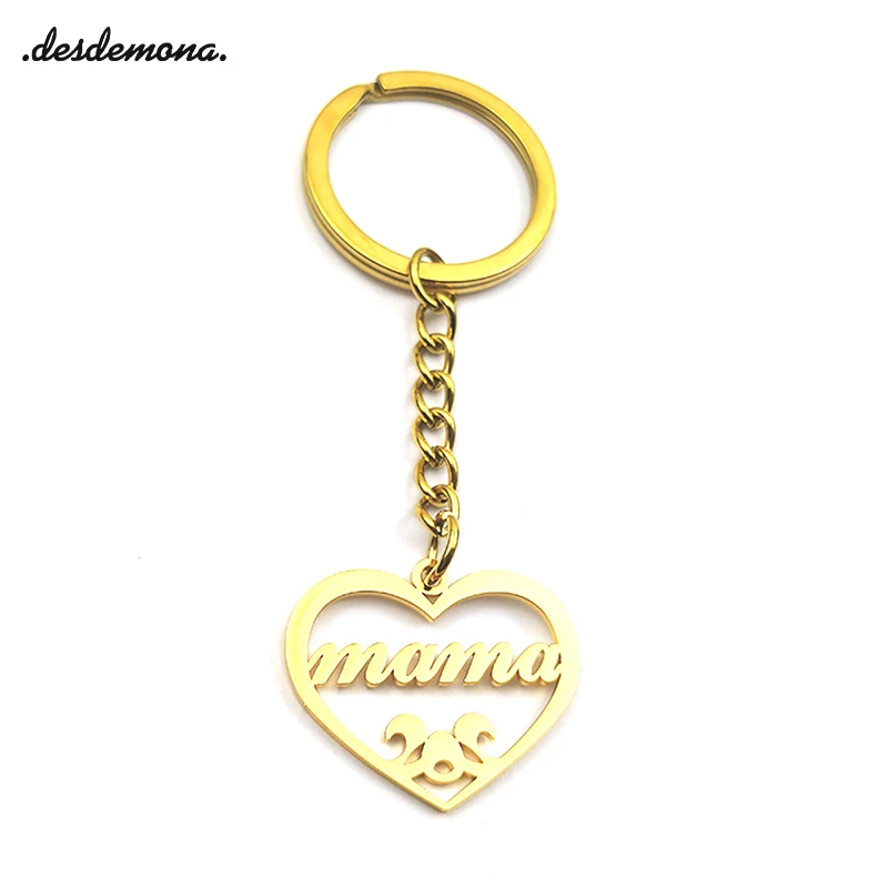 

2Pcs/lot Custom Mama Love Big Heart Key Chains Pendant Stainless Steel High Quality Gold Colour Jewelry For Women Love Gift