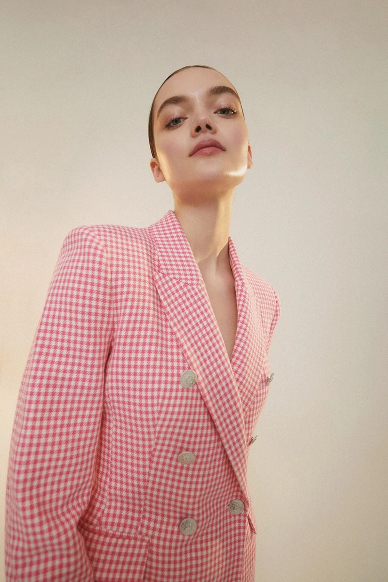 2021RA European and American women's spring new houndstooth slim casual straight lapel suit jacket