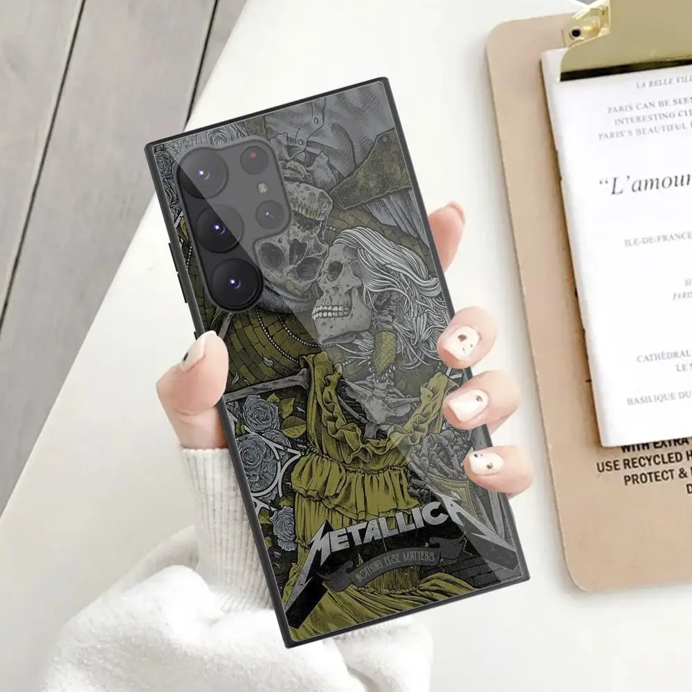M_metallicaes Phone Case For Samsung Galaxy S24 S23 S22 S21 S20 Ultra FE Plus Black Glass Cover