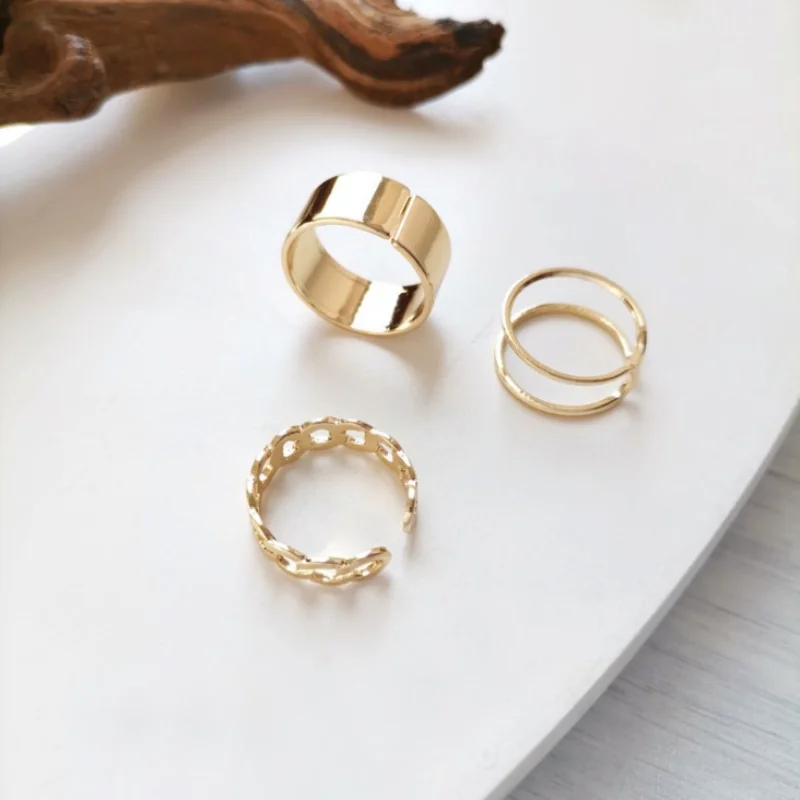 

Europe and America 2023 Popular New Open Adjustable Three Piece Ring Set for Women and Jewelry Banquet Party Couple Gifts